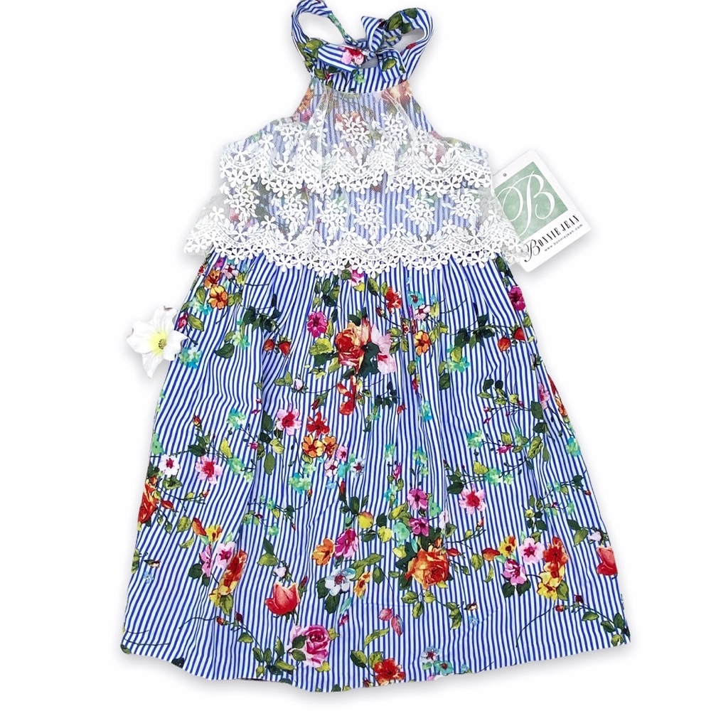 NWT Bonnie Jean Floral & Lace Halter Maxi Dress, 2T - Picture 3 of 14